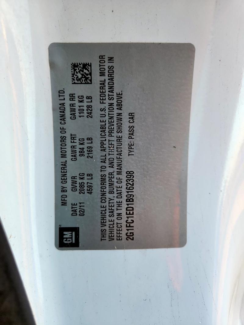 2G1FC1ED1B9162398 - 2011 CHEVROLET CAMARO LT WHITE photo 12