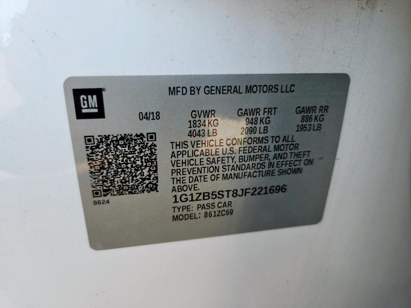 1G1ZB5ST8JF221696 - 2018 CHEVROLET MALIBU LS Ağ foto 12