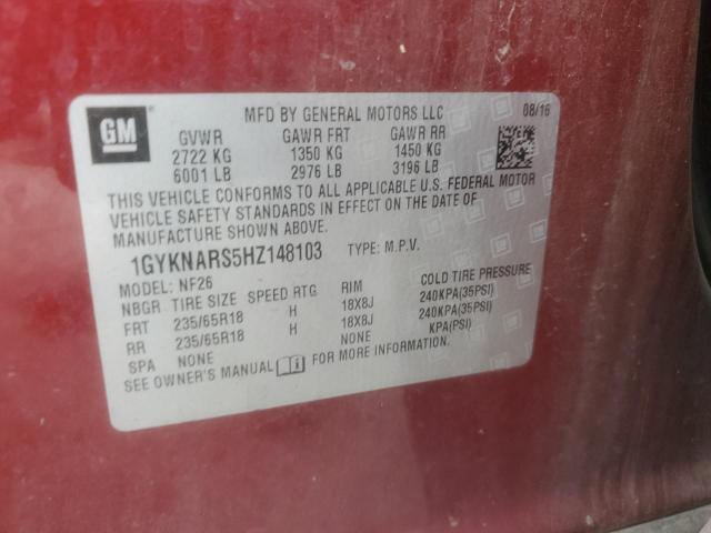 1GYKNARS5HZ148103 - 2017 CADILLAC XT5 RED photo 13