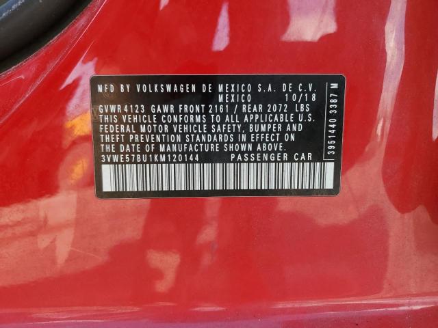 3VWE57BU1KM120144 - 2019 VOLKSWAGEN JETTA SEL წითელი ფოტო 12