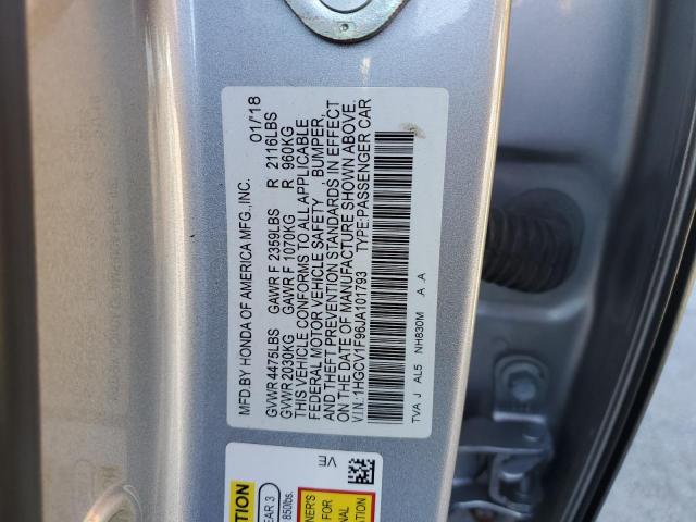 1HGCV1F96JA101793 - 2018 HONDA ACCORD TOURING ვერცხლისფერი ფოტო 13