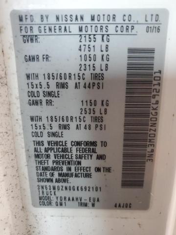 3N63M0ZN0GK692101 - 2016 CHEVROLET CITY EXPRE LT Beyaz fotoğraf 13