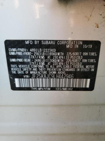 JF2SKAJC9LH442946 - 2020 SUBARU FORESTER PREMIUM WHITE photo 12