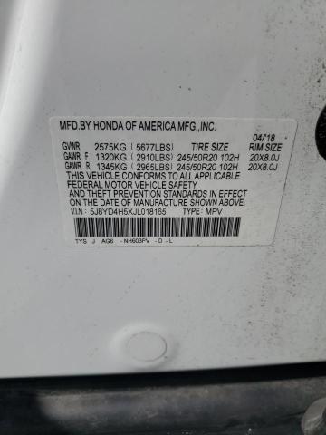 5J8YD4H5XJL018165 - 2018 ACURA MDX TECHNOLOGY Weiß Foto 13