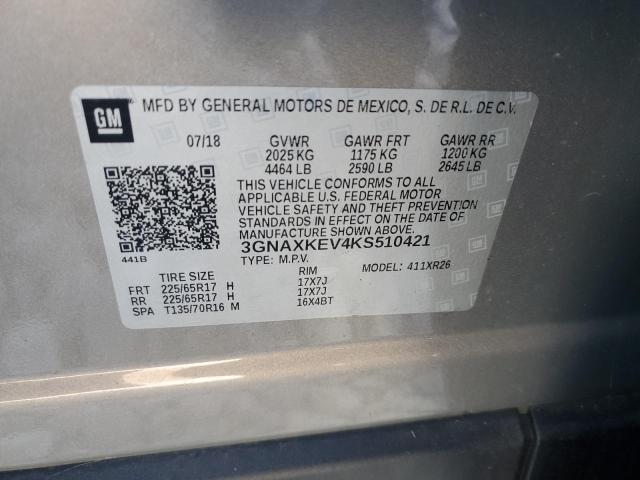 3GNAXKEV4KS510421 - 2019 CHEVROLET EQUINOX LT Сұр фото 13