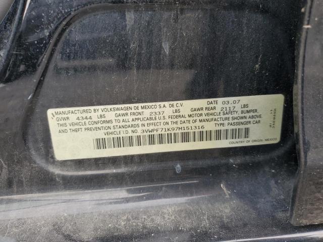 3VWPF71K97M151316 - 2007 VOLKSWAGEN JETTA 2.5 შავი ფოტო 12