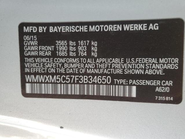 WMWXM5C57F3B34650 - 2015 MINI COOPER GRAY photo 12