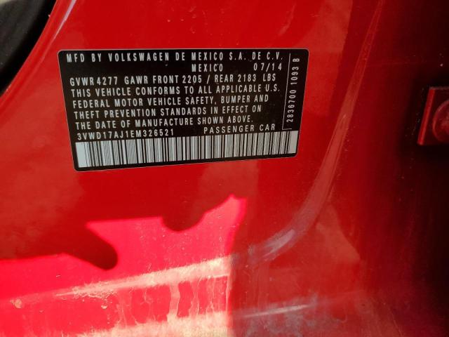 3VWD17AJ1EM326521 - 2014 VOLKSWAGEN JETTA SE RED photo 12