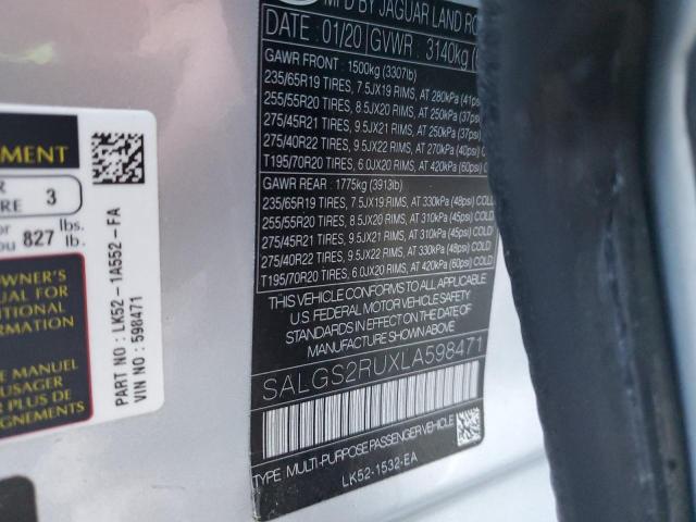 SALGS2RUXLA598471 - 2020 LAND ROVER RANGE ROVE HSE SILVER photo 14