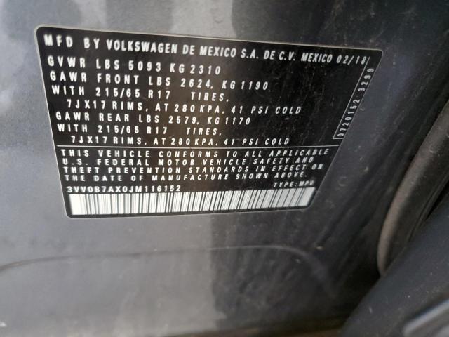 3VV0B7AX0JM116152 - 2018 VOLKSWAGEN TIGUAN S GRAY photo 13