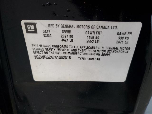 2G2WR524741302316 - 2004 PONTIAC GRAND PRIX GTP BLACK photo 12