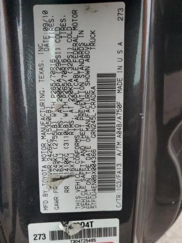 5TFUU4EN0BX004366 - 2011 TOYOTA TACOMA ACCESS CAB CHARCOAL photo 12