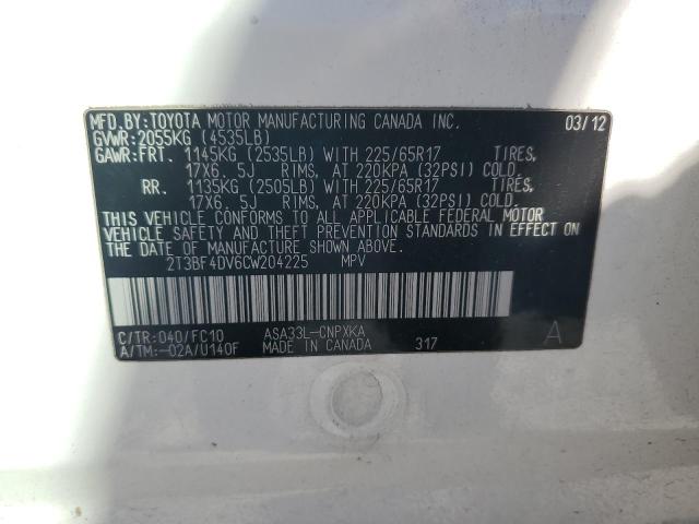 2T3BF4DV6CW204225 - 2012 TOYOTA RAV4 WHITE photo 14