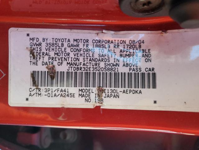 JTDBR32E352058821 - 2005 TOYOTA COROLLA CE 红色 照片 12