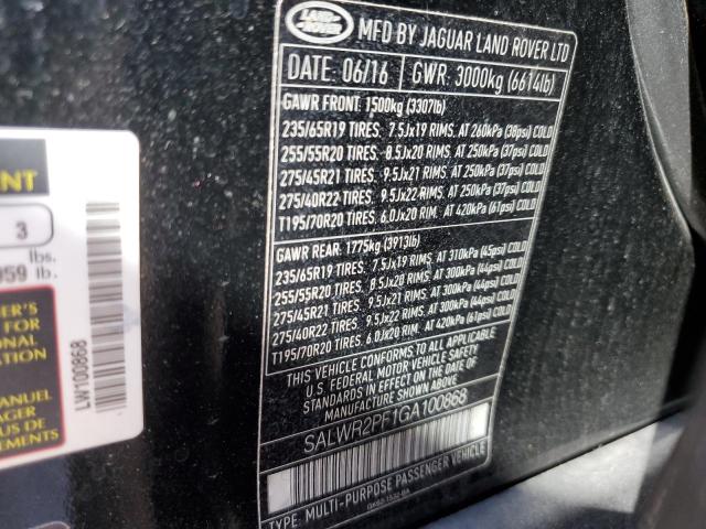 SALWR2PF1GA100868 - 2016 LAND ROVER RANGE ROVE HSE BLACK photo 13
