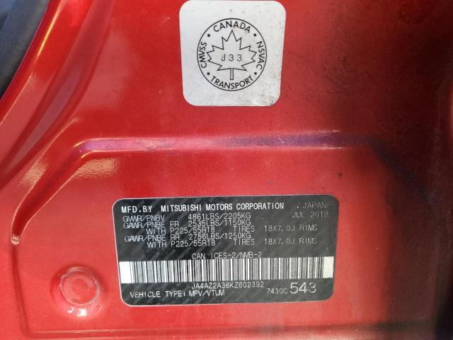 JA4AZ2A36KZ602392 - 2019 MITSUBISHI OUTLANDER ES Կարմիր լուսանկար 13