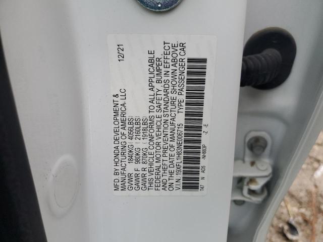 19XFL1H83NE006715 - 2022 HONDA CIVIC SPORT TOURING WHITE photo 12