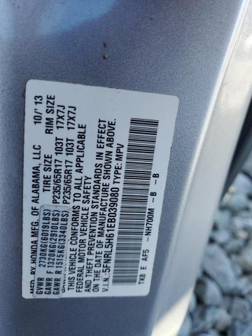 5FNRL5H61EB039080 - 2014 HONDA ODYSSEY EXL SILVER photo 13
