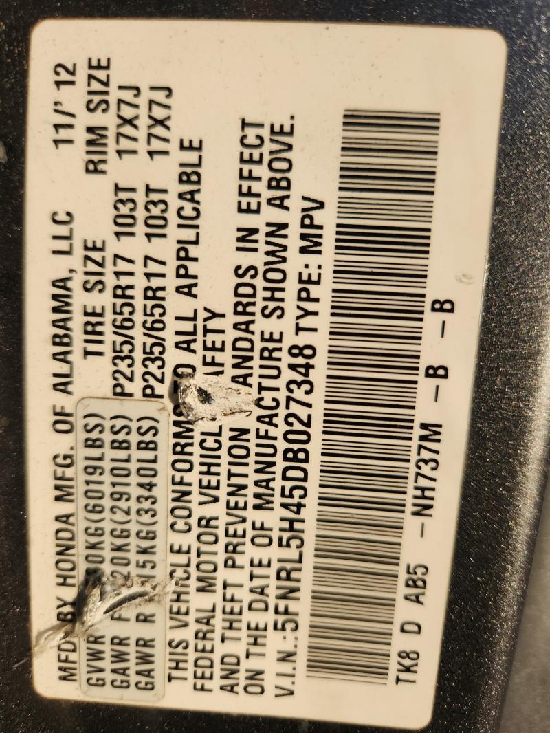 5FNRL5H45DB027348 - 2013 HONDA ODYSSEY EX ნაცრისფერი ფოტო 13