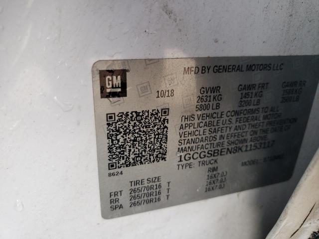 1GCGSBEN8K1153117 - 2019 CHEVROLET COLORADO WHITE photo 12