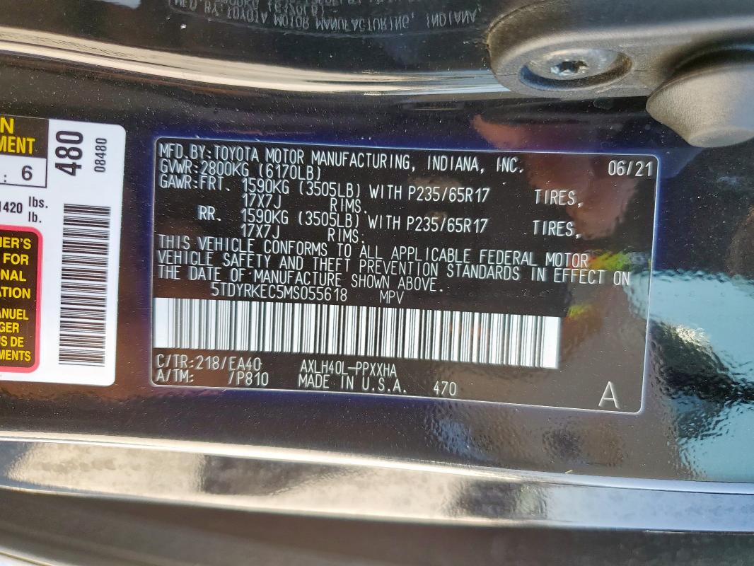 5TDYRKEC5MS055618 - 2021 TOYOTA SIENNA XLE 黑色 照片 14