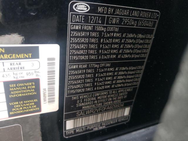 SALWR2VF0FA609934 - 2015 LAND ROVER RANGE ROVE HSE BLACK photo 13