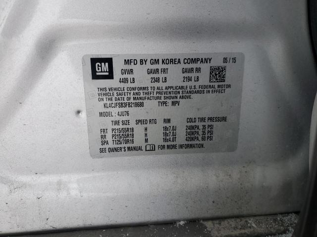 KL4CJFSB3FB218680 - 2015 BUICK ENCORE CONVENIENCE 银色 照片 13