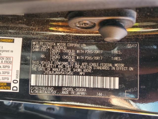 JTEBU5JR6H5476450 - 2017 TOYOTA 4RUNNER SR5/SR5 PREMIUM Schwarz Foto 13