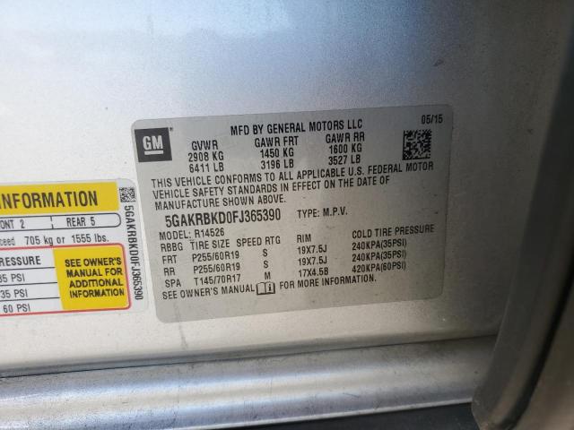 5GAKRBKD0FJ365390 - 2015 BUICK ENCLAVE SILVER photo 13