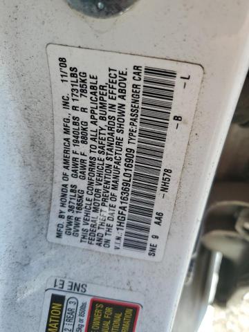 1HGFA16369L016909 - 2009 HONDA CIVIC VP WHITE photo 12