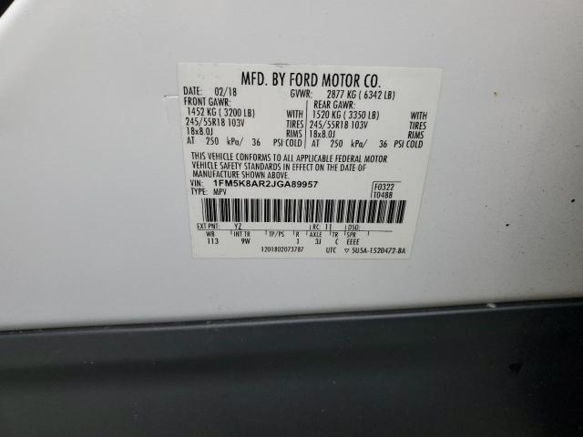 1FM5K8AR2JGA89957 - 2018 FORD EXPLORER POLICE INTERCEPTOR أبيض صورة 13