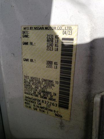 1N4AA5AP1DC837263 - 2013 NISSAN MAXIMA S WHITE photo 12