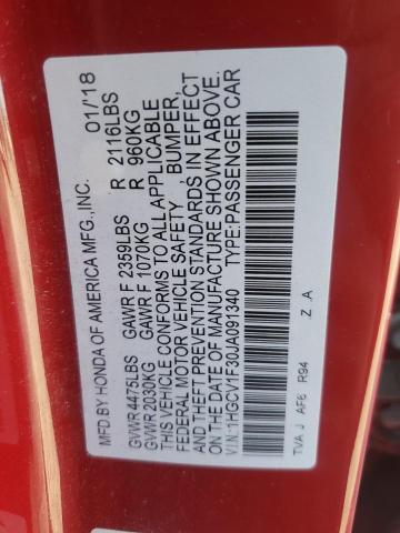 1HGCV1F30JA091340 - 2018 HONDA ACCORD SPORT Rojo foto 13