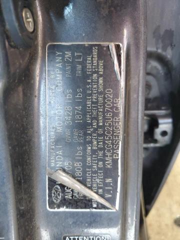 KMHCG45C25U670020 - 2005 HYUNDAI ACCENT GL BLACK photo 12