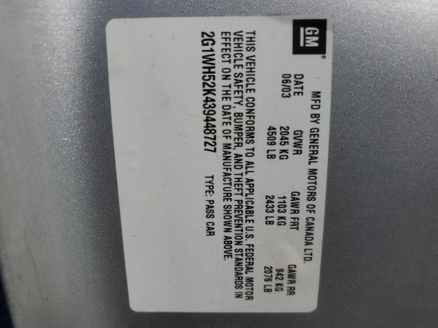 2G1WH52K439448727 - 2003 CHEVROLET IMPALA LS SILVER photo 13