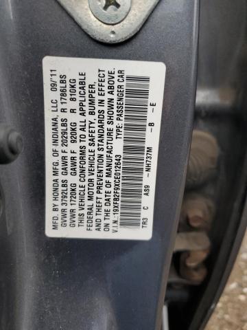 19XFB2F9XCE012643 - 2012 HONDA CIVIC EXL GRAY photo 12