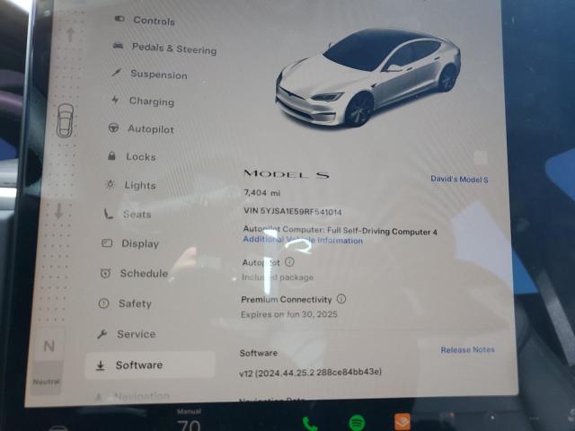 5YJSA1E59RF541014 - 2024 TESLA MODEL S WHITE photo 9