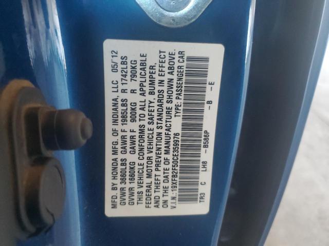 19XFB2F50CE359976 - 2012 HONDA CIVIC LX BLUE photo 12
