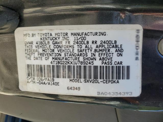 4T1BG22KX1U789245 - 2001 TOYOTA CAMRY CE CHARCOAL photo 12