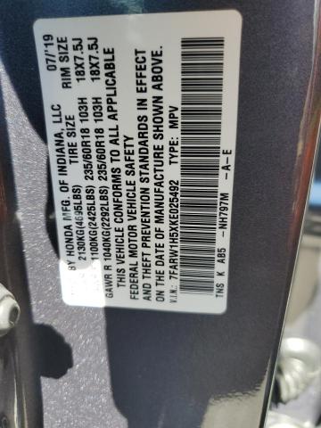 7FARW1H5XKE025492 - 2019 HONDA CR-V EX ნაცრისფერი ფოტო 12