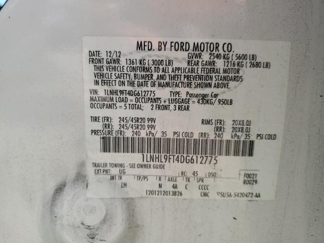 1LNHL9FT4DG612775 - 2013 LINCOLN MKS BEIGE photo 12