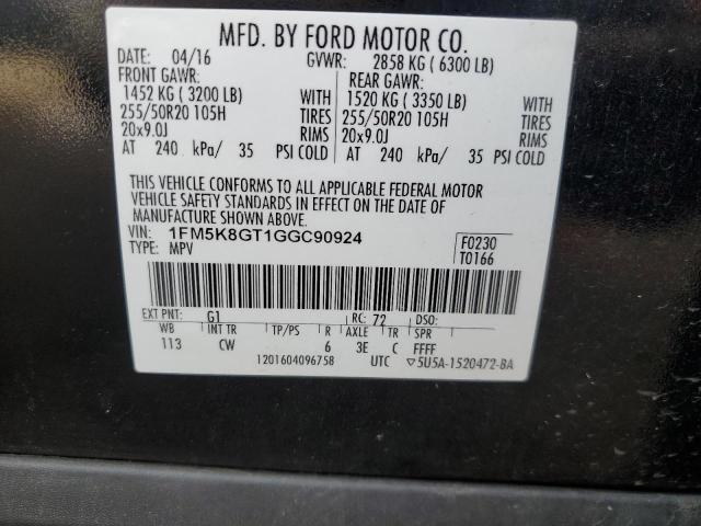 1FM5K8GT1GGC90924 - 2016 FORD EXPLORER SPORT Qara foto 13