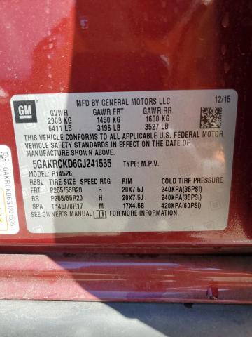 5GAKRCKD6GJ241535 - 2016 BUICK ENCLAVE BURGUNDY photo 13