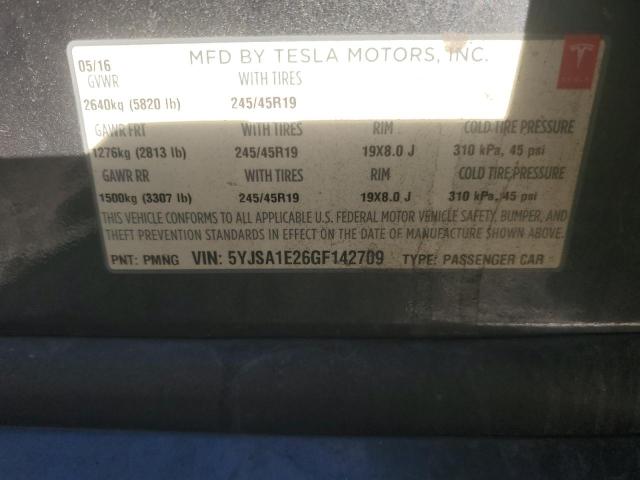 5YJSA1E26GF142709 - 2016 TESLA MODEL S GRAY photo 13