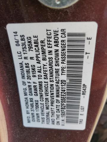 19XFB2F55EE241120 - 2014 HONDA CIVIC LX RED photo 12