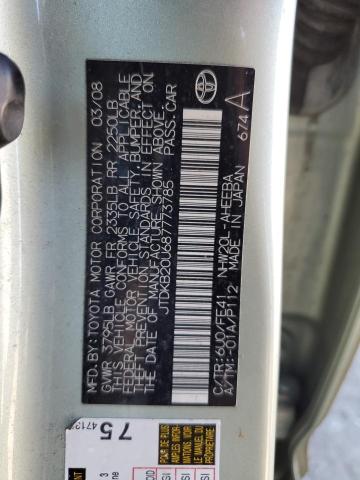 JTDKB20U687773785 - 2008 TOYOTA PRIUS GREEN photo 12