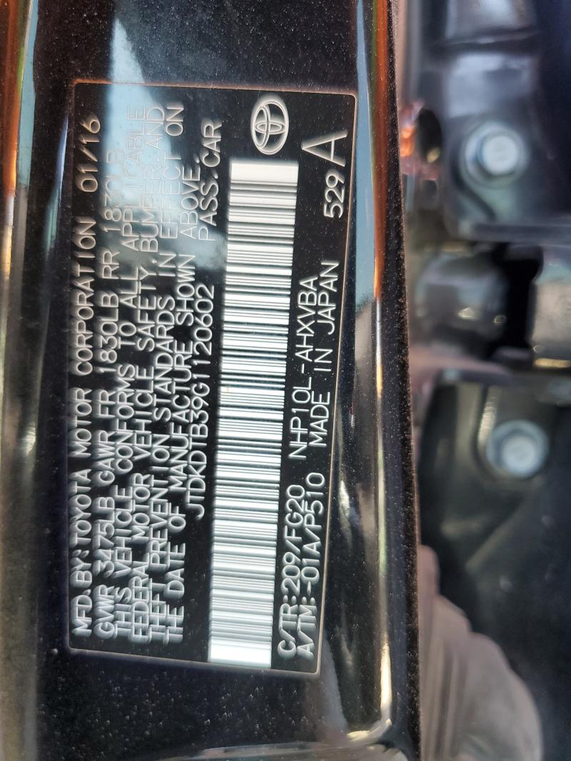 JTDKDTB39G1120602 - 2016 TOYOTA PRIUS C BLACK photo 13