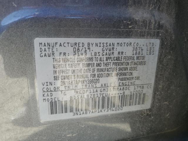 3N1AB7AP1KY396020 - 2019 NISSAN SENTRA S ნაცრისფერი ფოტო 12