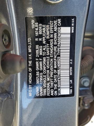 SHHFK7H68LU406523 - 2020 HONDA CIVIC EX GRAY photo 12