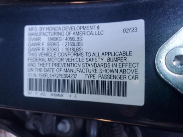 19XFL1H72PE004237 - 2023 HONDA CIVIC EXL ლურჯი ფოტო 12